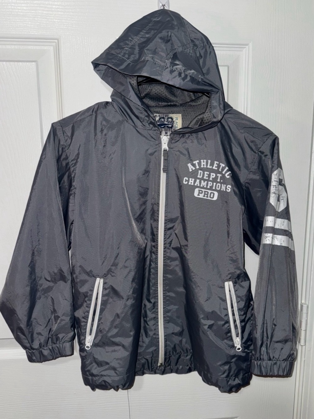 Kids Athletic Windbreaker Jacket - Gray Hooded Coat
